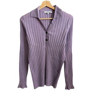 The Cashmere Project Preppy Old Money Ribbed Polo Sweater Lavender Purple L Twee